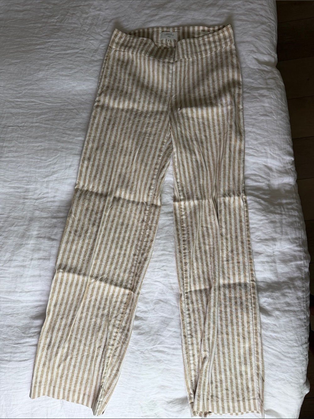Women’s Straight-Leg Striped Linen Blend Pants in Beige/White